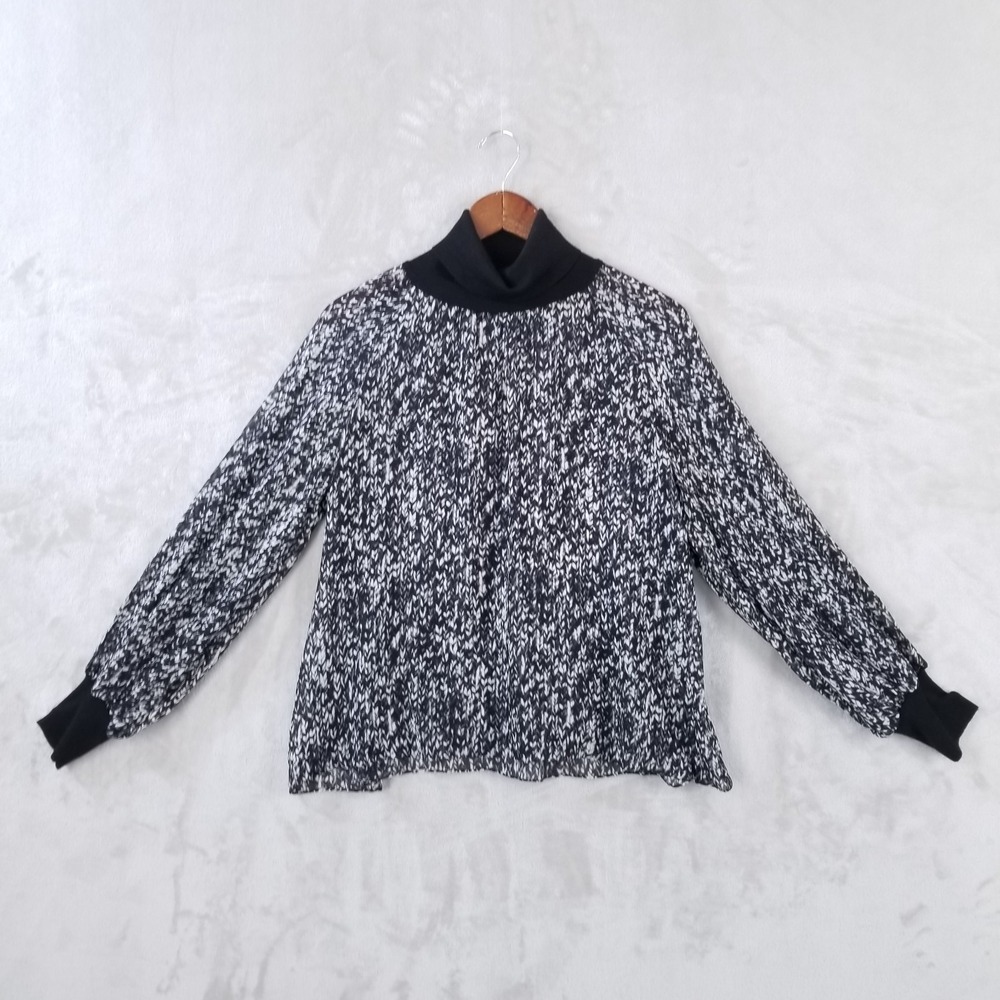 Theory Blouse Women S 100% Silk Turtleneck Puff Sleeve Office Layering Modern